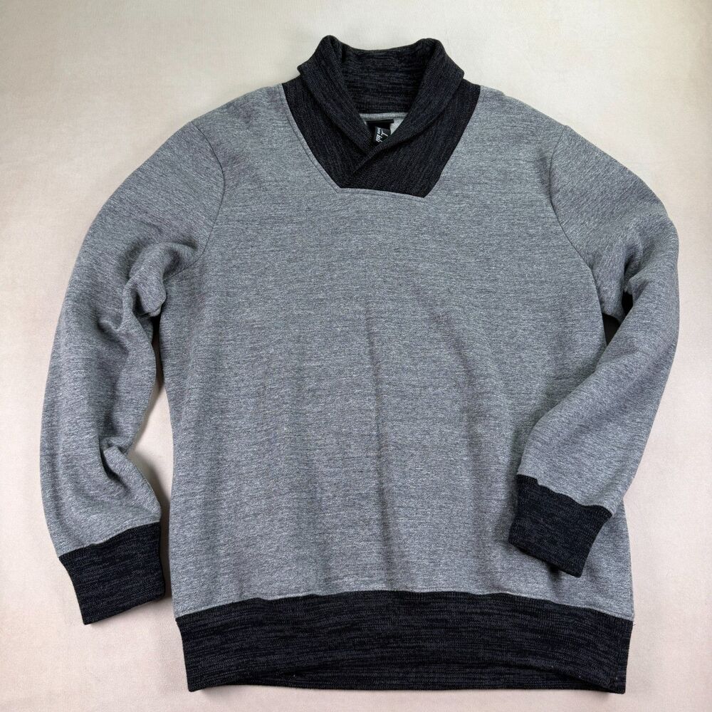 H&M Gray Shawl Collar Sweatshirt Pullover Fleece Lined Men's Large Casual